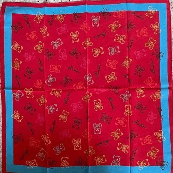 🐻 NWT MOSCHINO Iconic Teddy Bear Print Luxe Red Silk Scarf MSRP $245 - Picture 11 of 16